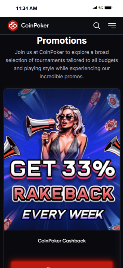 CoinPoker's 33% rakeback offer