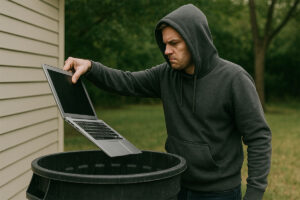 Frustrated Poker Player Throwing Laptop Garbage