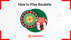 Illustration of a roulette wheel and a stack of poker chips, representing a beginner's guide to playing roulette