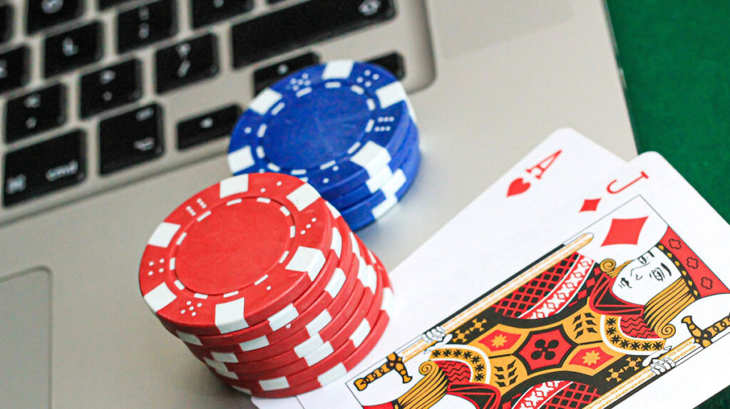 Poker Cards Chips Laptop Real Time Analysis