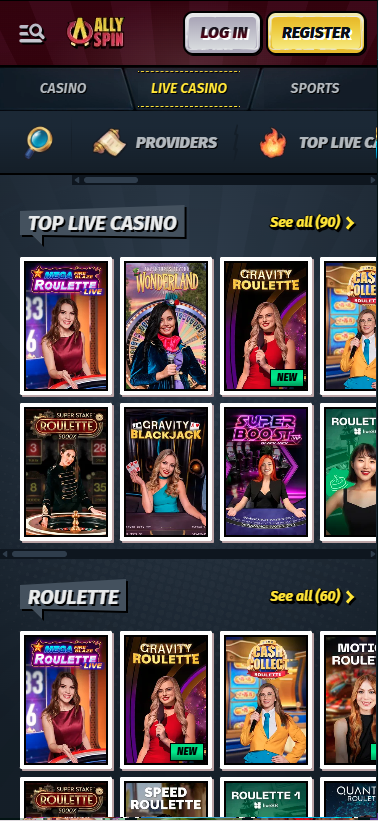allyspin live casino lobby