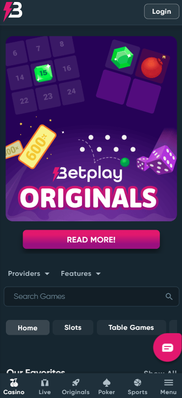 Betplay casino lobby