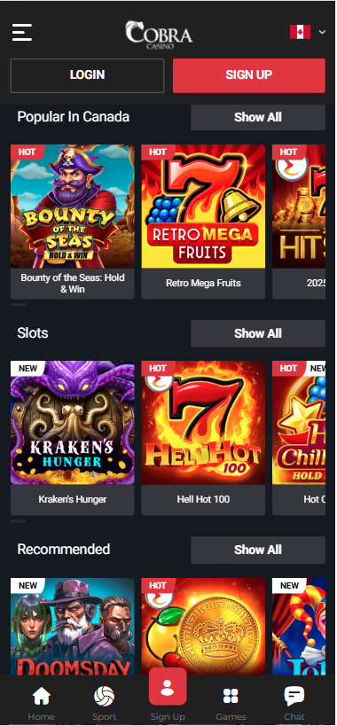 cobra casino games lobby