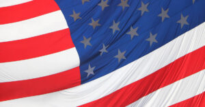 Closeup of the American flag waving in the breeze