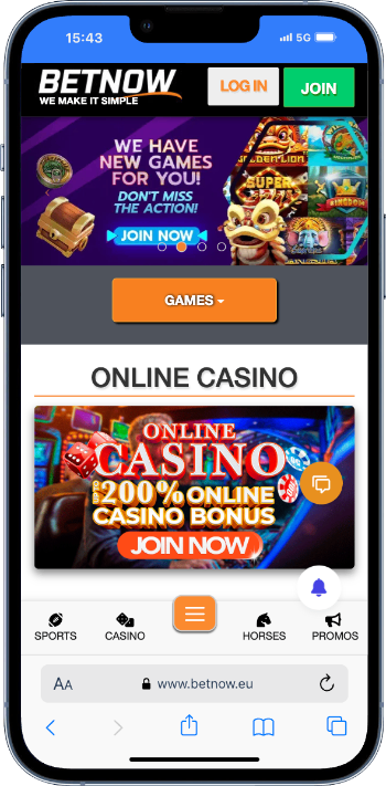 BetNow New Games Screen
