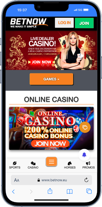 BetNow screenshot live casino home