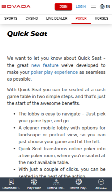 Bovada Poker Quick Seat