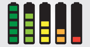 Vector illustration of a series of batteries showing diminishing charge.