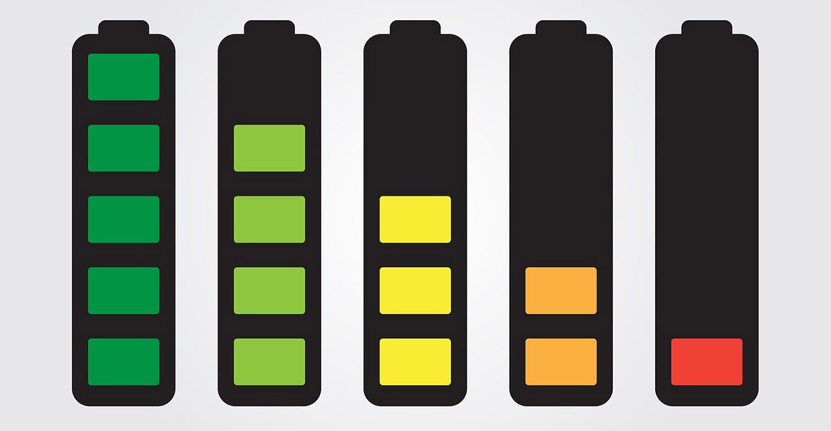 Vector illustration of a series of batteries showing diminishing charge.