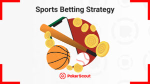 Illustration of a basketball, baseball, bat, and smartphone surrounded by coins, under the text "Sports Betting Strategy"