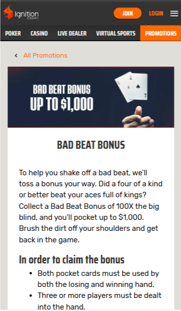 Ignition Poker Bad Beat Bonus