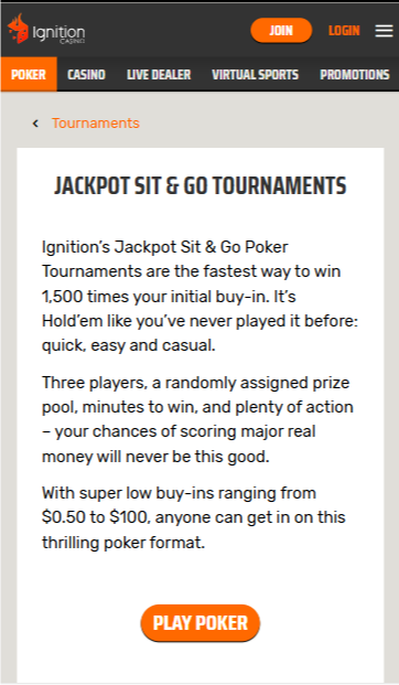 Ignition Poker Jackpot SNGs