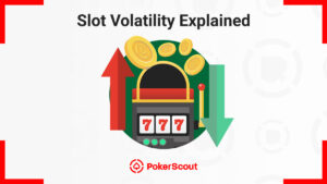 Illustration of a slot machine with sevens, surrounded by coins, a red upward arrow, and a green downward arrow