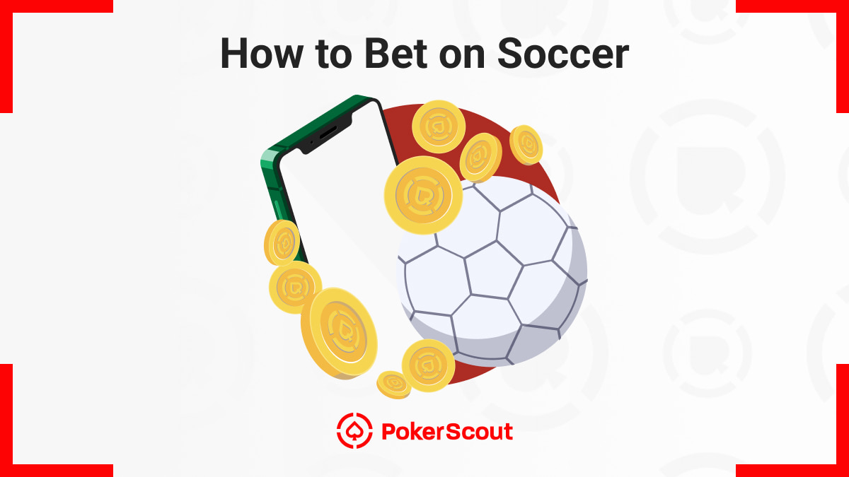 Illustration of a smartphone, gold coins, and a soccer ball with the title "How to Bet on Soccer"