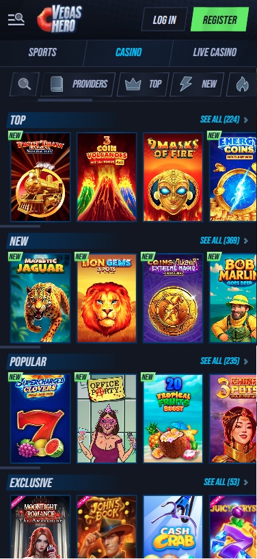 VegasHero casino lobby