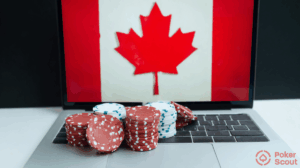 Poker chips and laptop with Canada flag