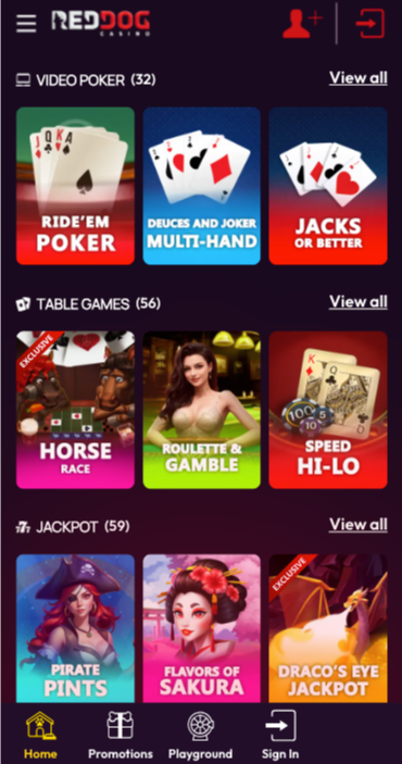 Red Dog Casino games home