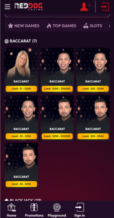 Red Dog Casino live games