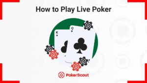 King and Queen of clubs with poker chips and the text "How to Play Live Poker"