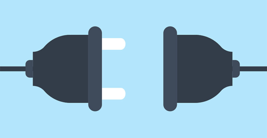 Illustration of an unplugged power cord, indicating disconnection