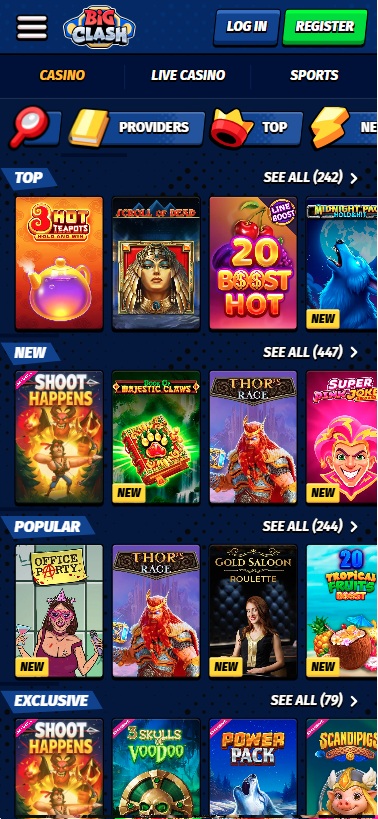 Big Clash casino lobby