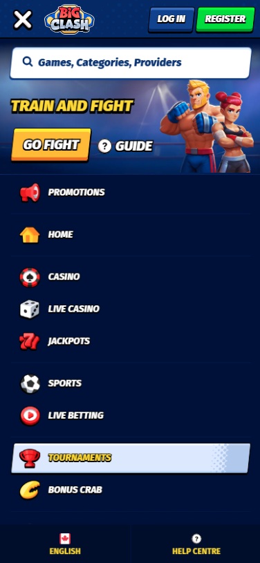 big clash mobile menu