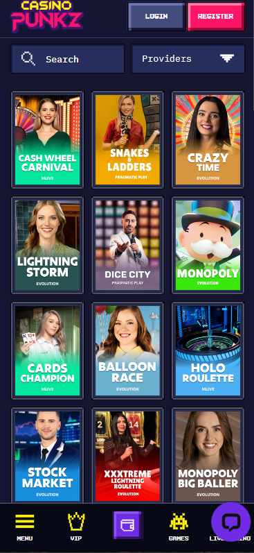 casino punkz game shows lobby
