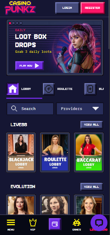 casino punkz live dealer lobby