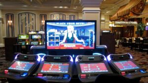 Electronic table games at a Las Vegas casino.