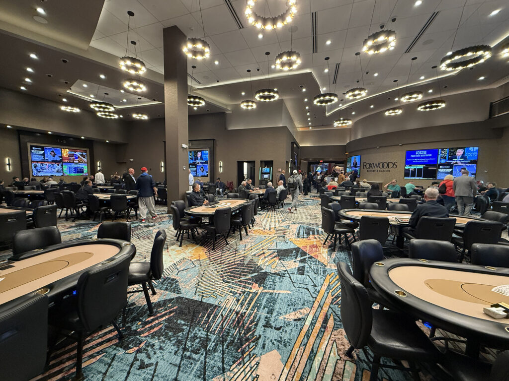 The decor at Foxwoods' new poker room as players begin to trickle in.