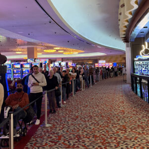 Players lined up outside Foxwoods' new poker room.