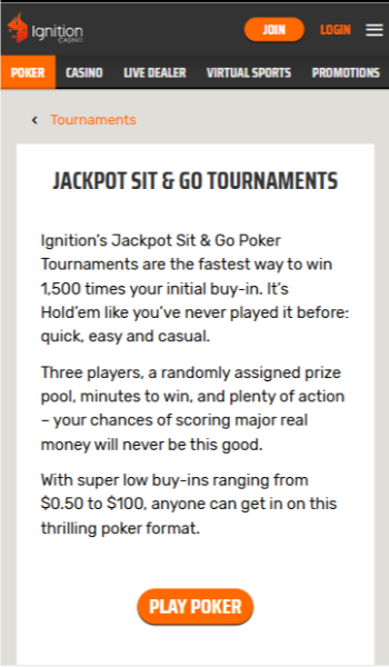 Ignition Poker Jackpot SNGs