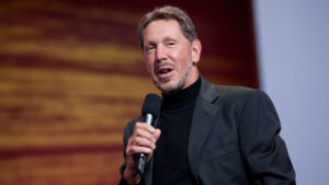 Larry Ellison, CEO of Oracle, delivering a speech.