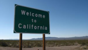 A sign welcomes people to California.