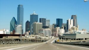 The skyline of the city of Dallas.
