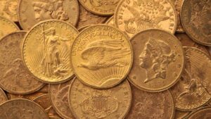 A group of gold coins.