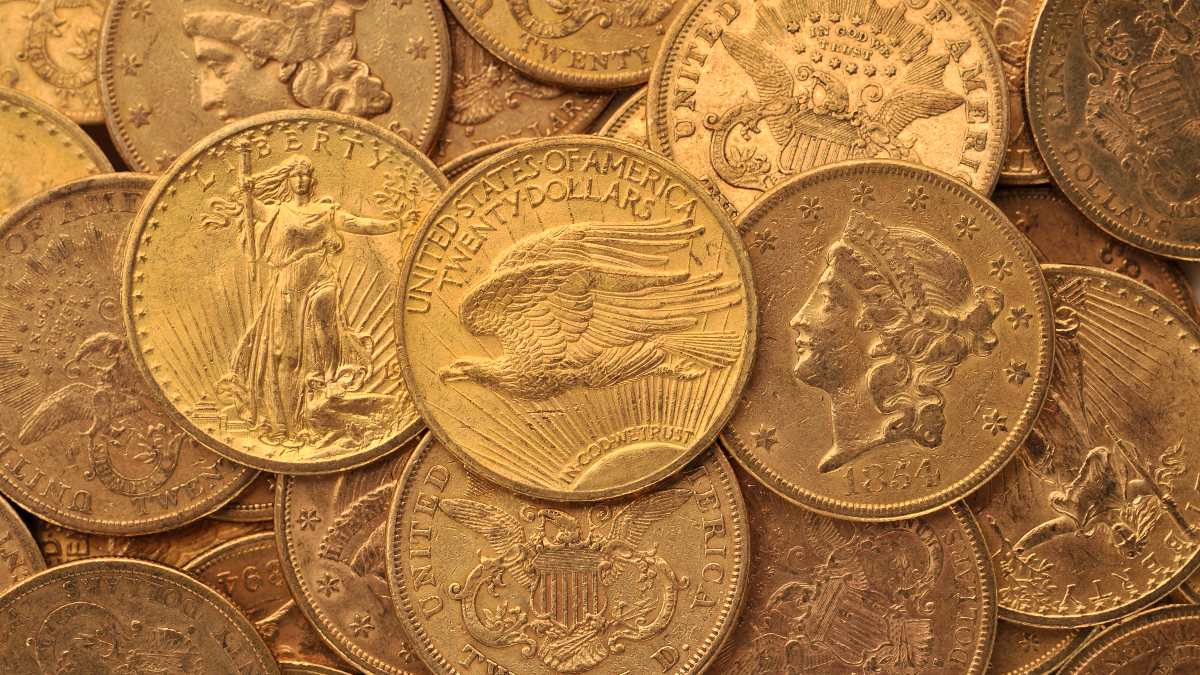 A group of gold coins.