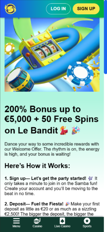samba slots welcome bonus