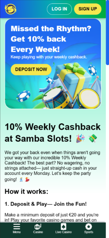 samba slots cashback