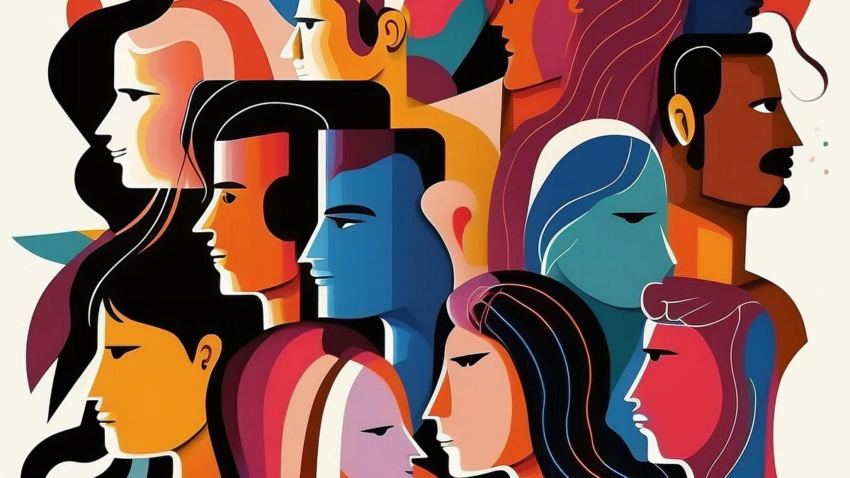 Colorful illustration of a group of diverse people, all ages, races, and genders.