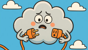 Cartoon of a cloud holding the disconnected ends of an extension cord.
