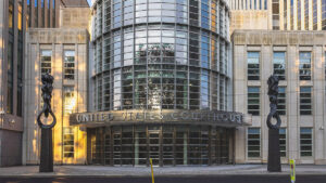 Front entrance of the US Courthouse for the Eastern District of New York, in Brooklyn.