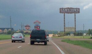 A sign for Sam's Town in Tunica, Mississippi