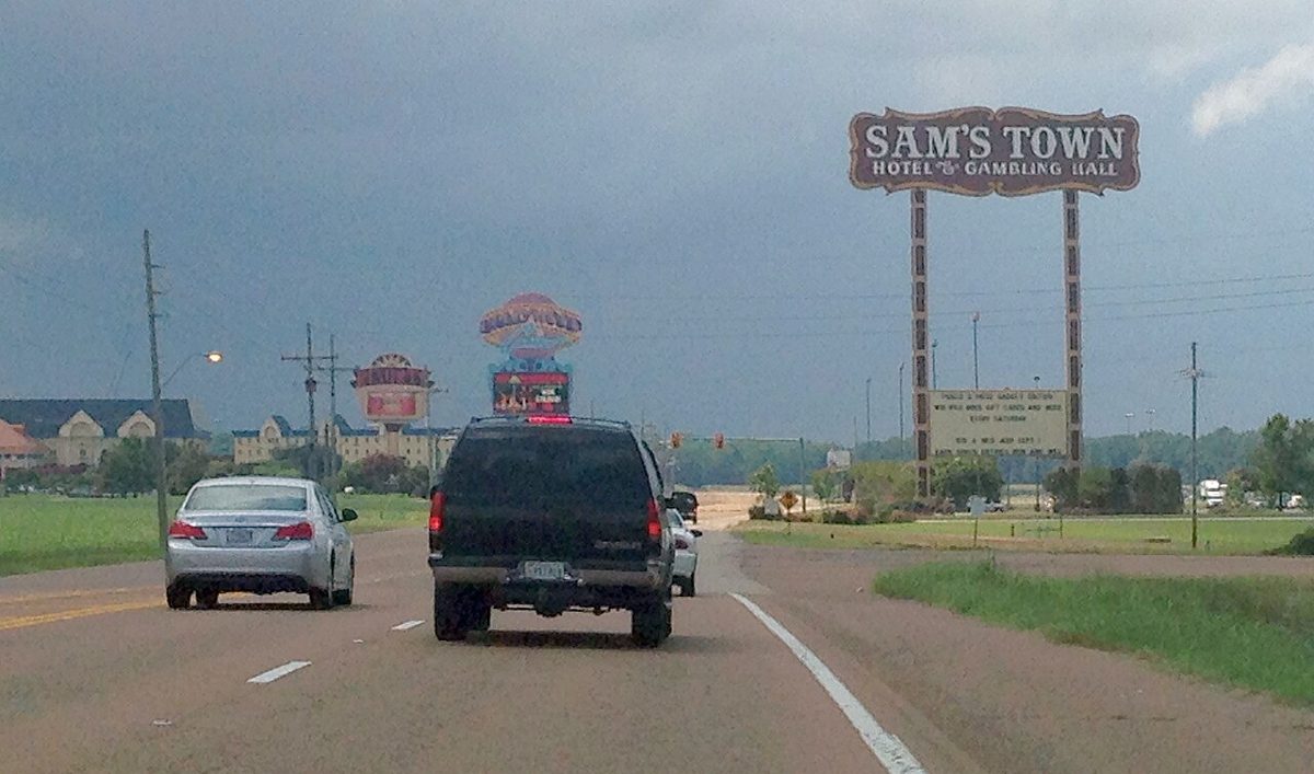 A sign for Sam's Town in Tunica, Mississippi