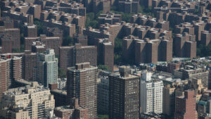 Aerial view of apartment buildings in the Bronx, New York City.