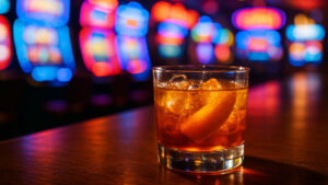 Old Fashioned cocktail on the bar at a casino