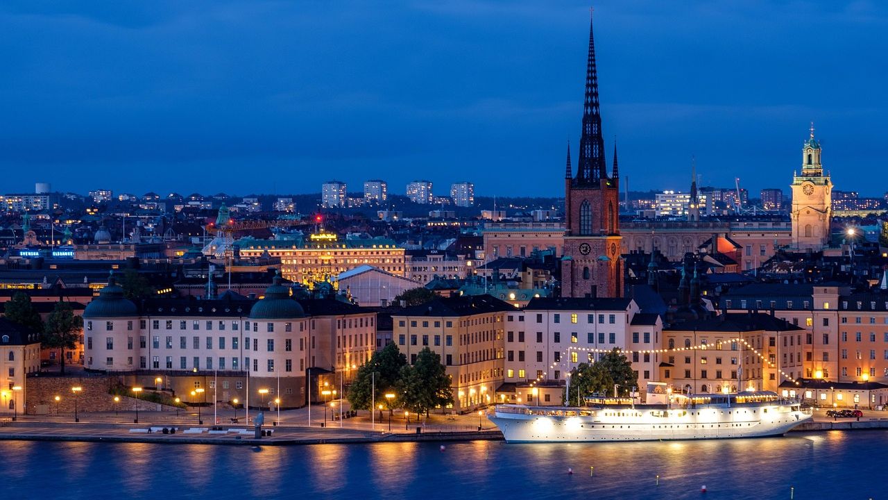 Nighttime picture of the Stockholm skyline