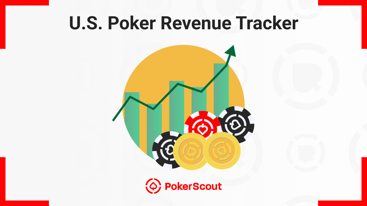 Rising bar chart with poker chips and the text “U.S. Poker Revenue Tracker”