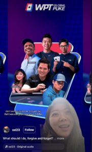 A screenshot of an Instagram Reel where Xuan Liu showcased her likeness being used on WPT Global