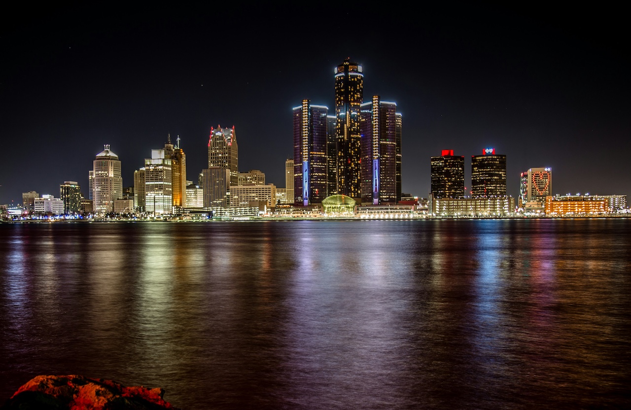 A photo of the Detroit, Michigan, skyline.